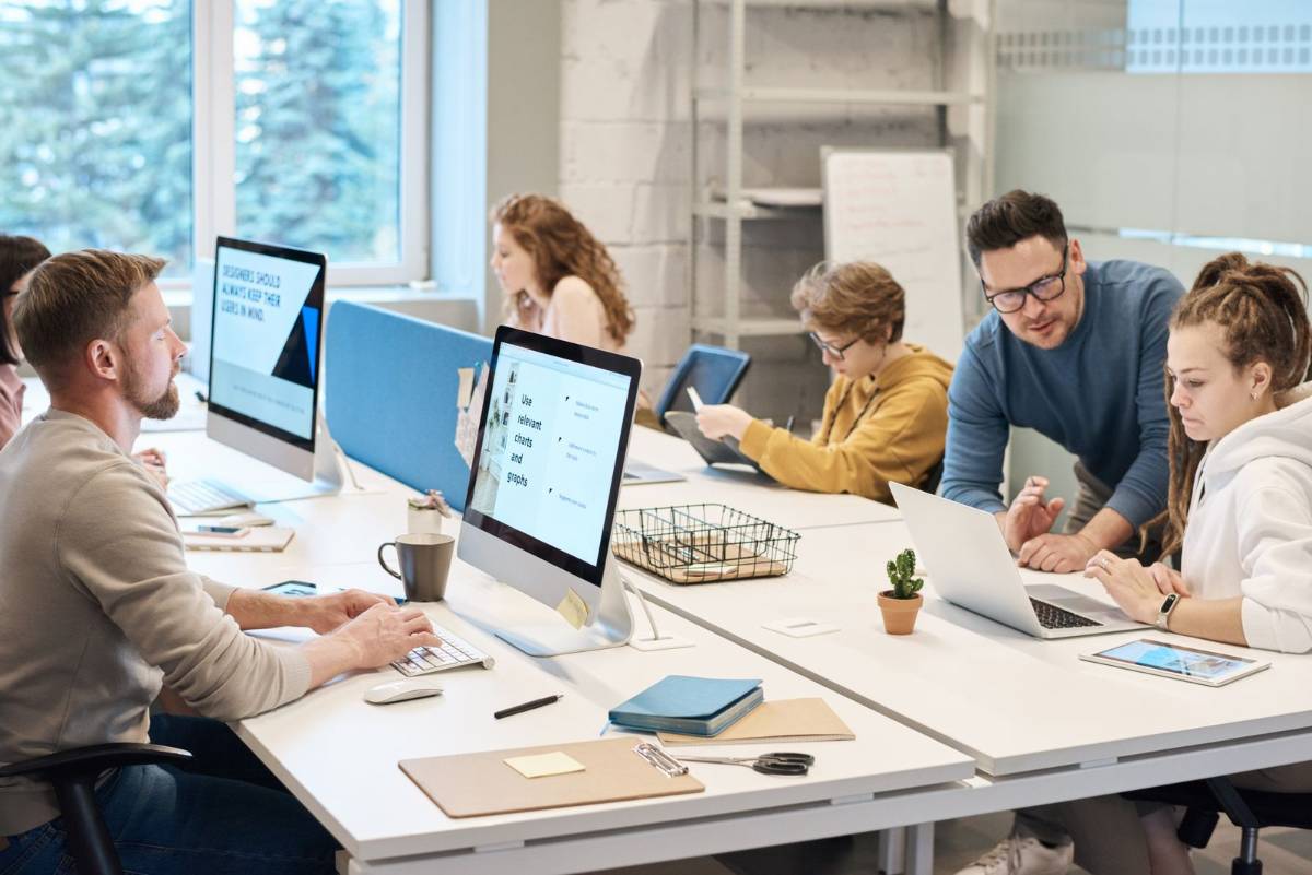 A software team at work in a bright office
